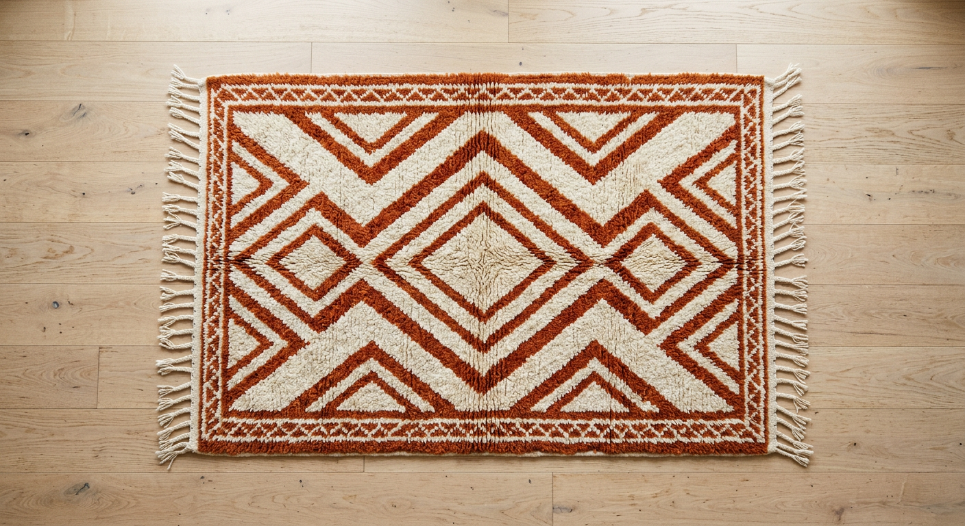 A medium Moroccan wool rug with a bold geometric diamond pattern
