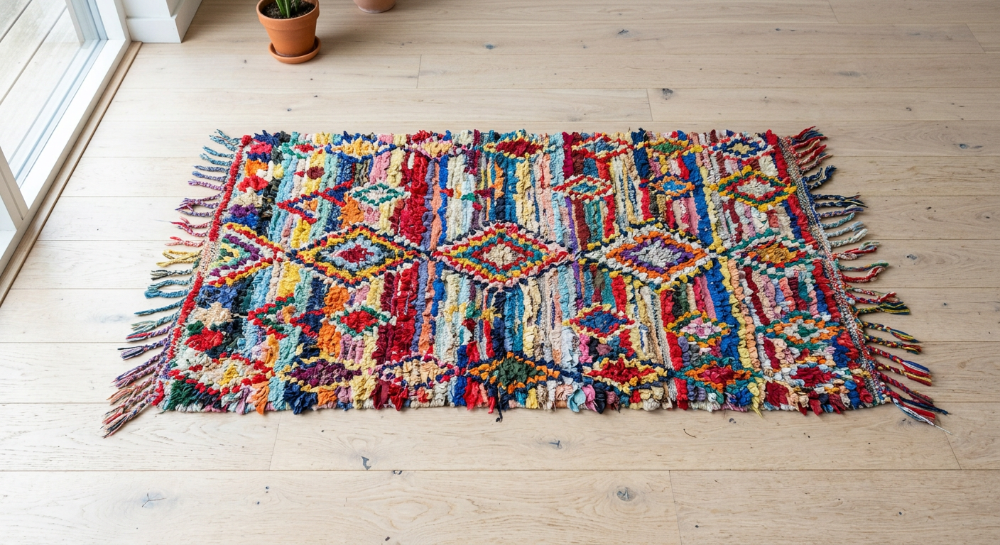 A small colorful boucherouite rag rug